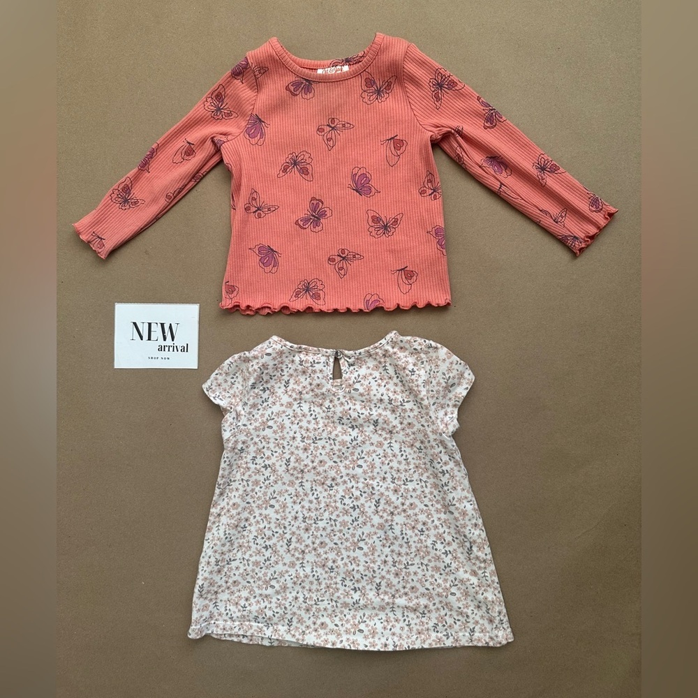 CAT & JACK Butterfly Lettuce Trim Top | Floral Keyhole Top SIZE 18 MONTHS 2 Pcs